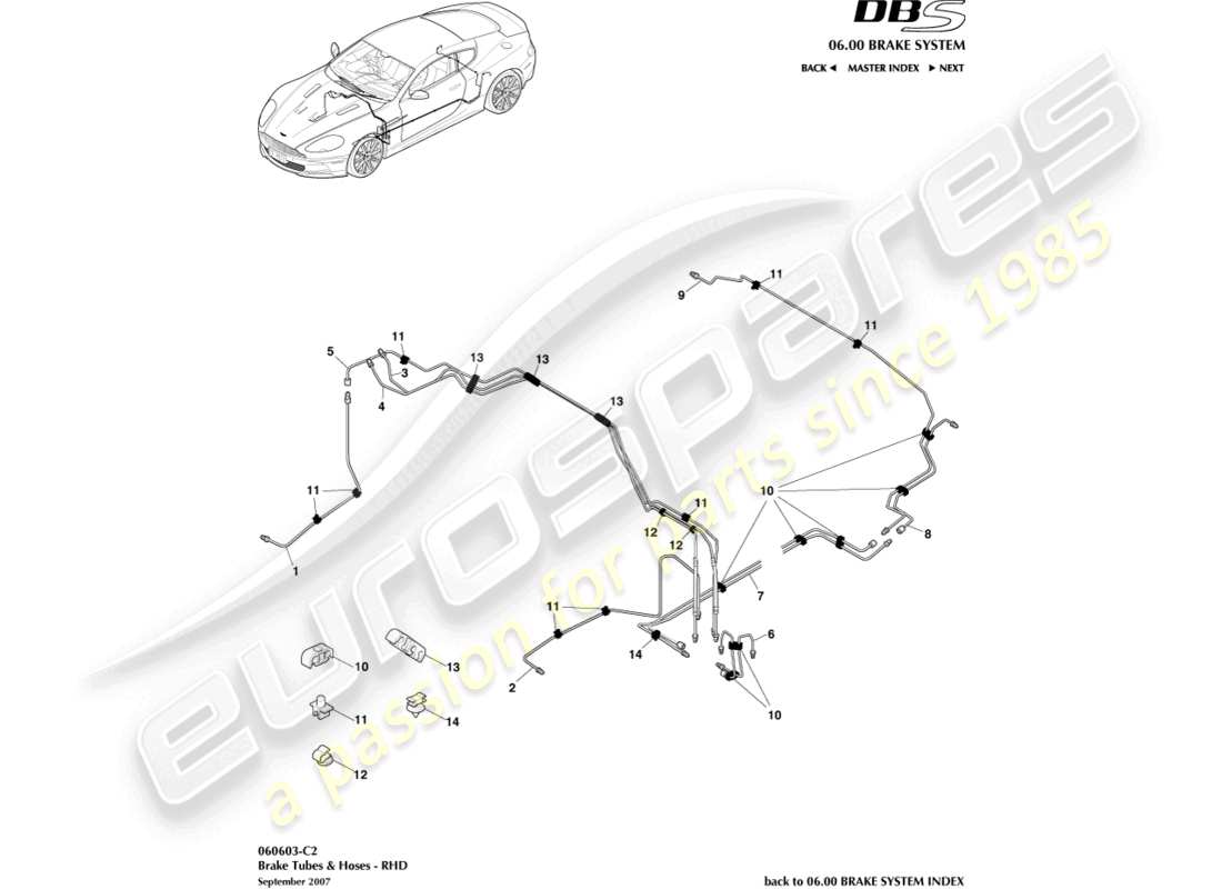 aston martin dbs (2014) brake lines & hoses, rhd part diagram