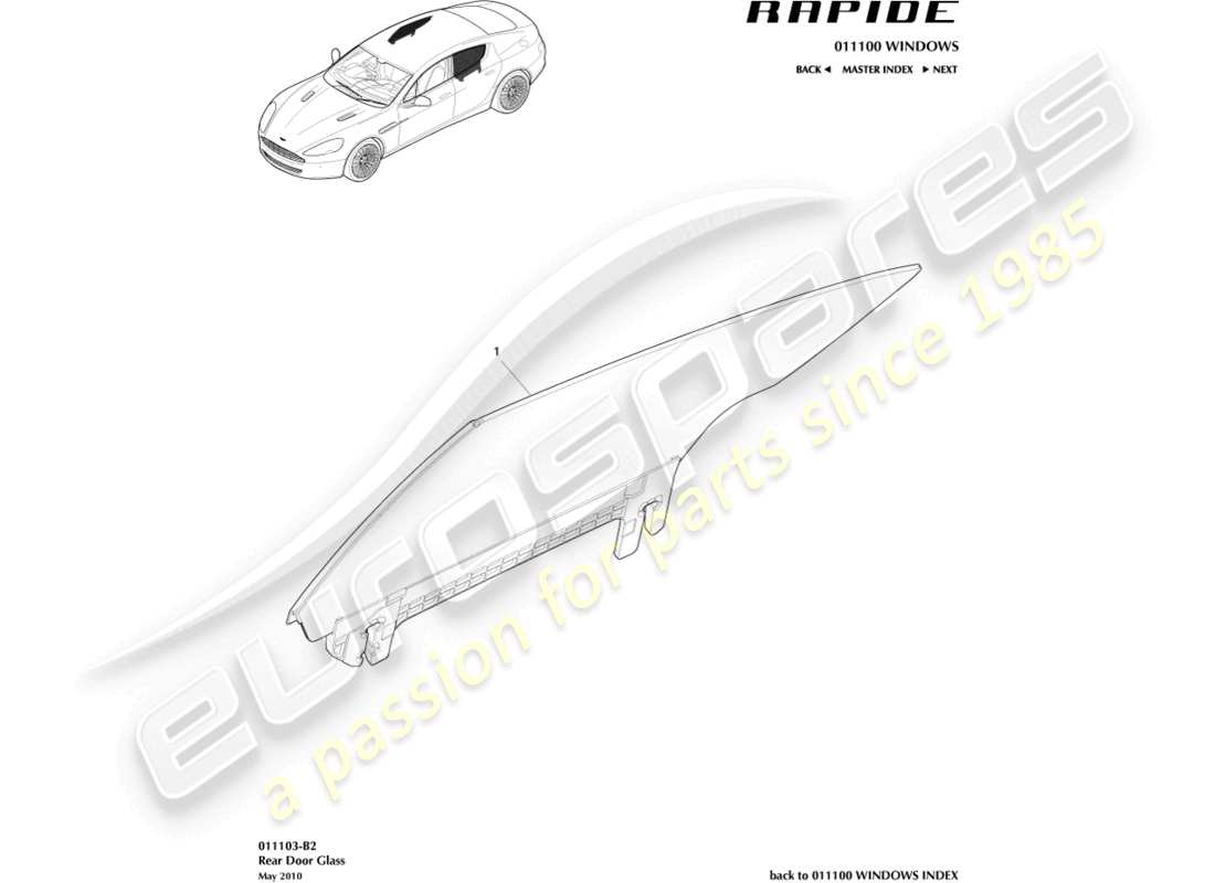 aston martin rapide (2017) rear door glass part diagram
