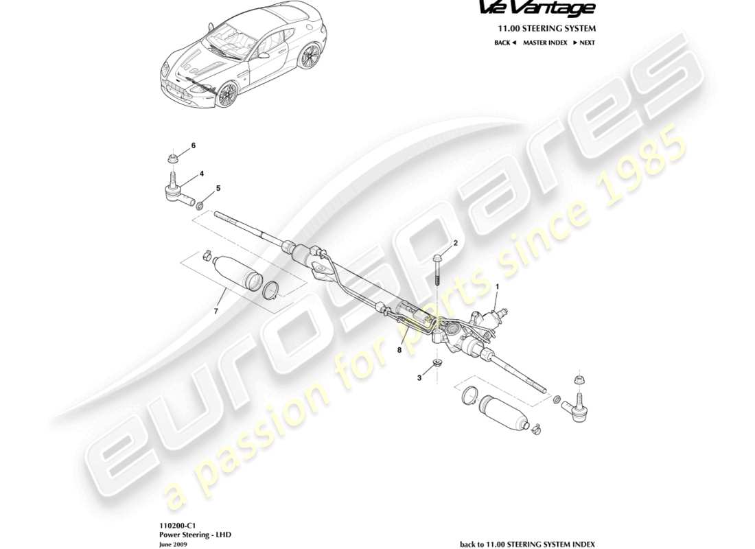 aston martin v12 vantage (2010) power steering, lhd part diagram