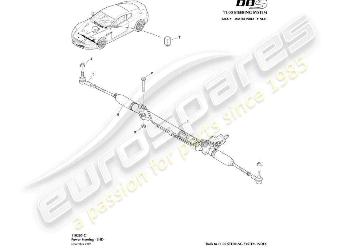 aston martin dbs (2007) power steering, lhd part diagram