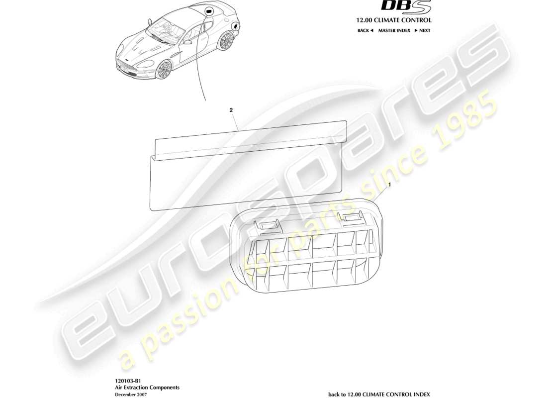 aston martin dbs (2011) air extraction components part diagram