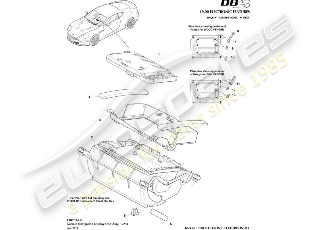 aston martin dbs (2011) navigation display, 12my part diagram