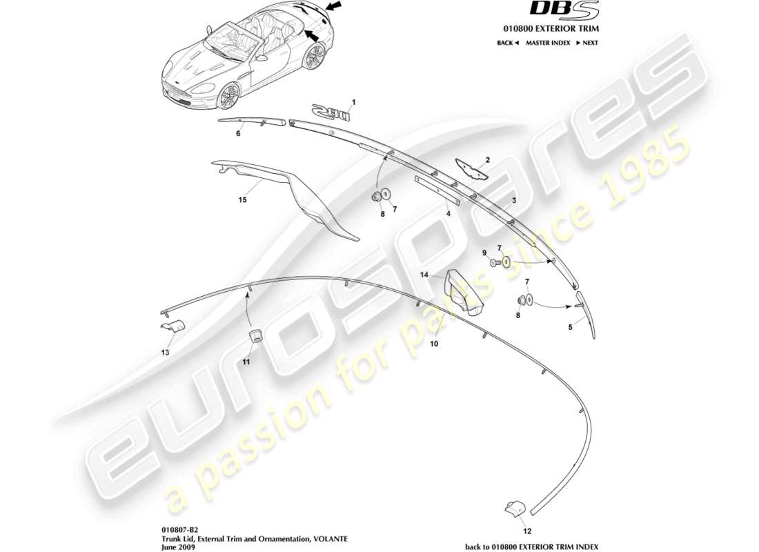 aston martin dbs (2007) trunk lid trim, volante part diagram