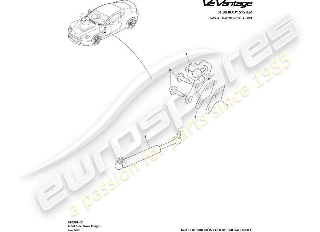 aston martin v12 vantage (2011) door hinges part diagram