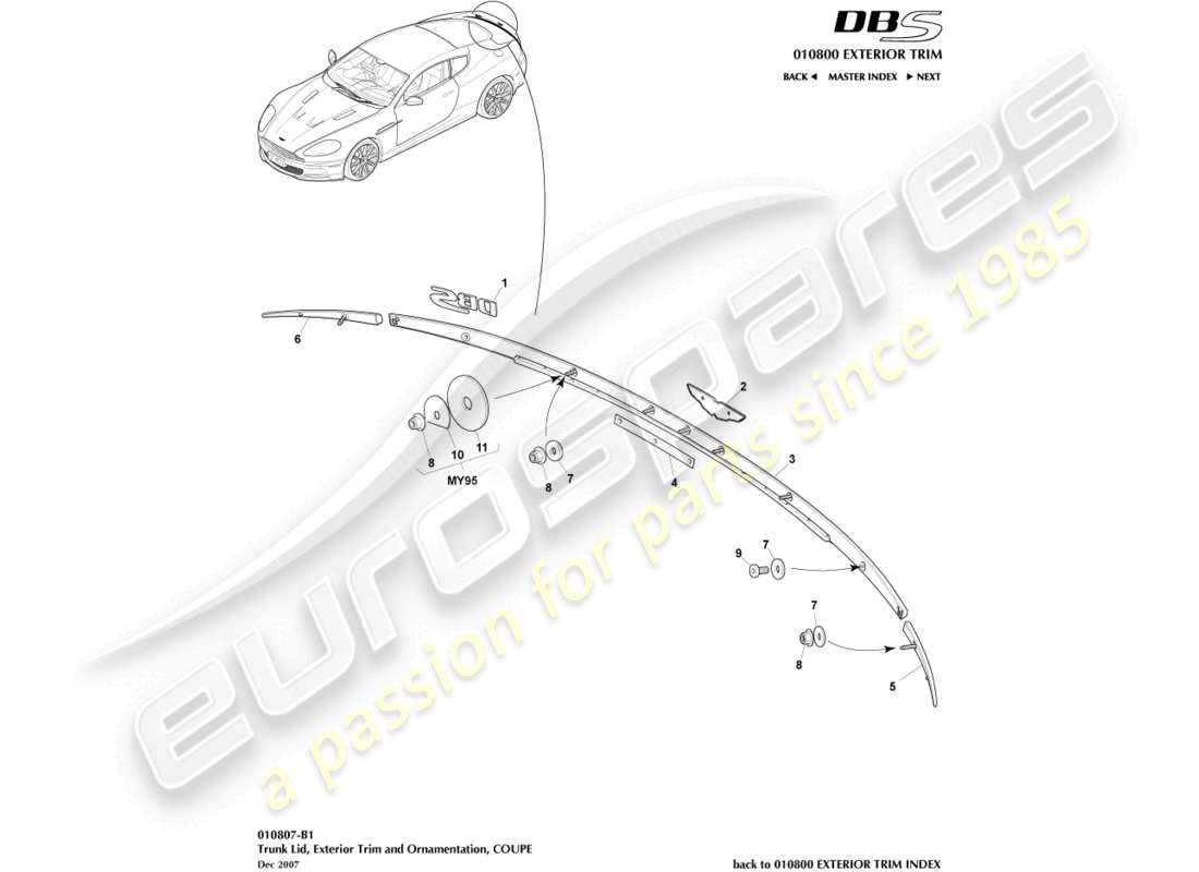 aston martin dbs (2012) trunk lid trim, coupe part diagram
