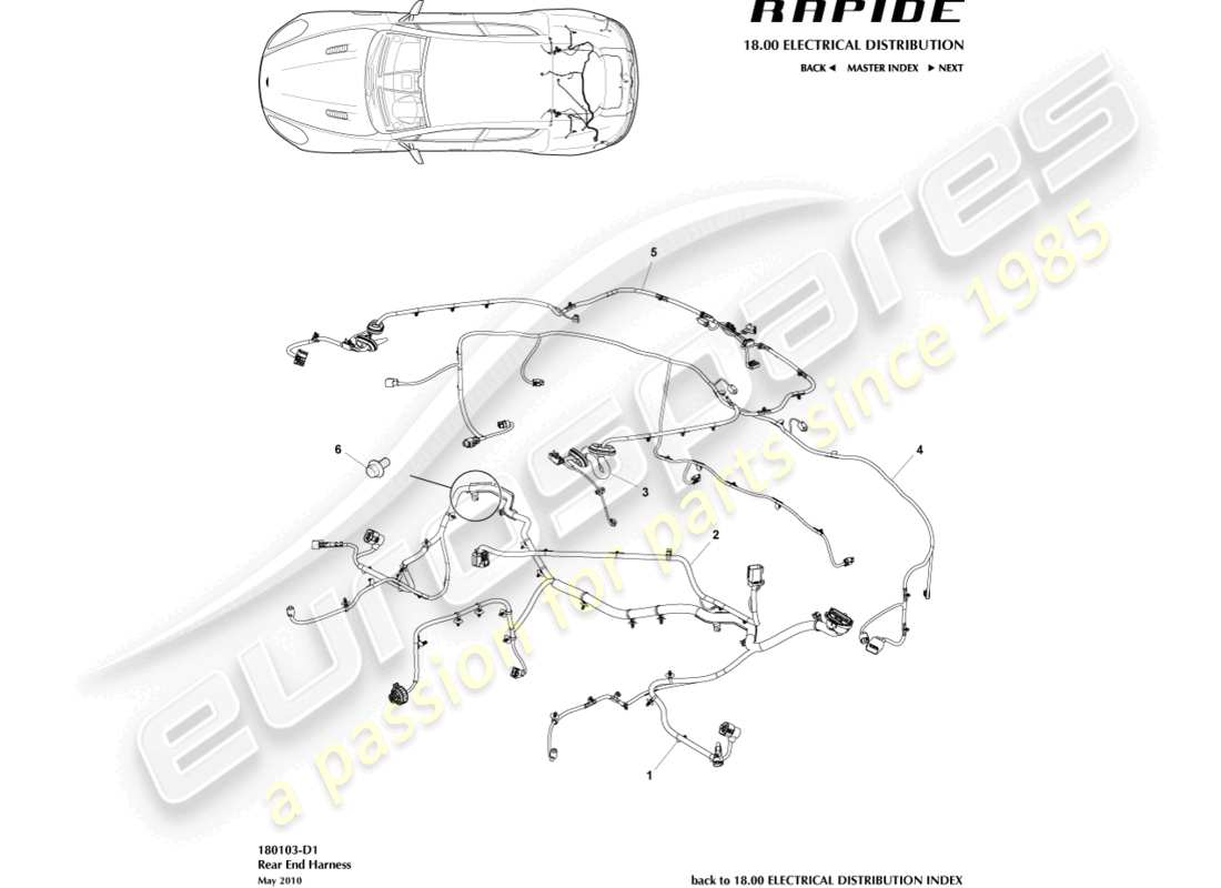 aston martin rapide (2017) rear end harness part diagram