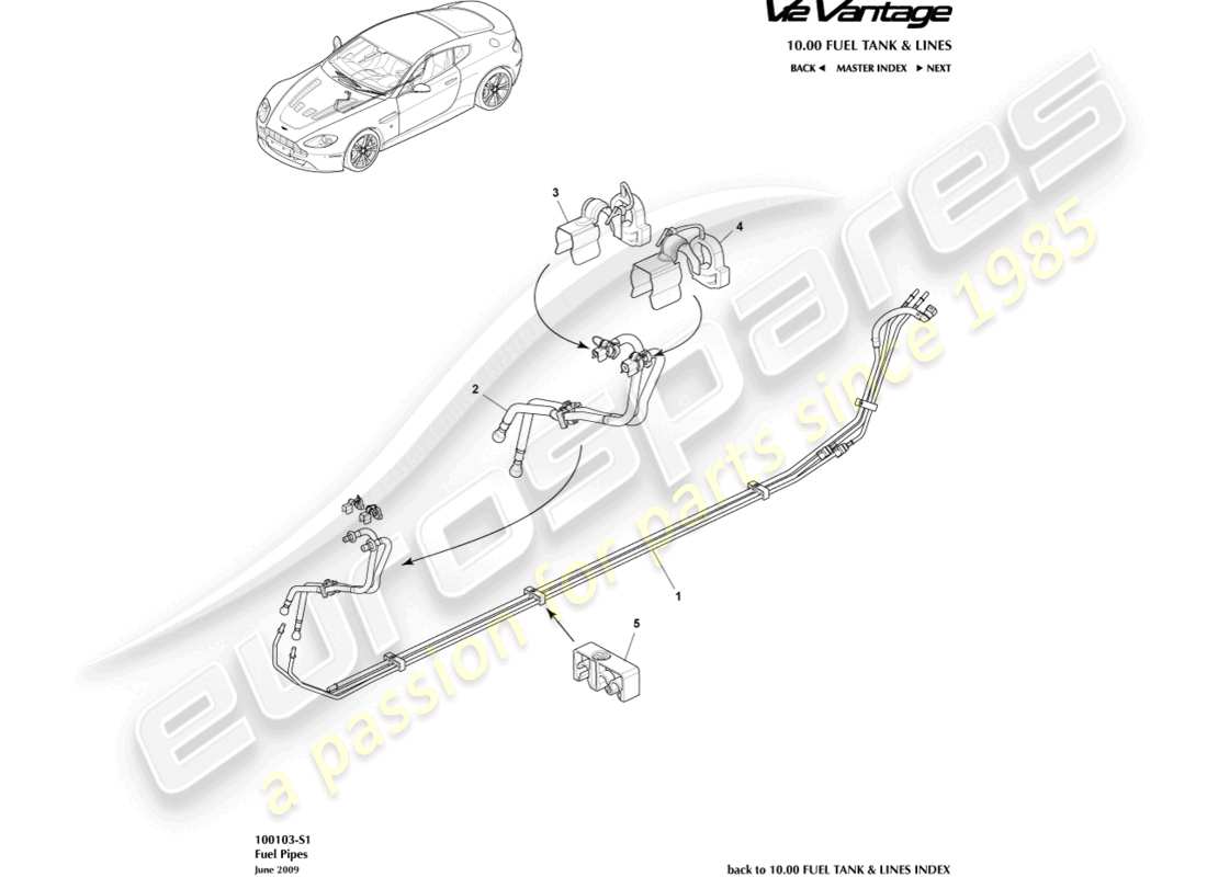 aston martin v12 vantage (2011) fuel pipes part diagram