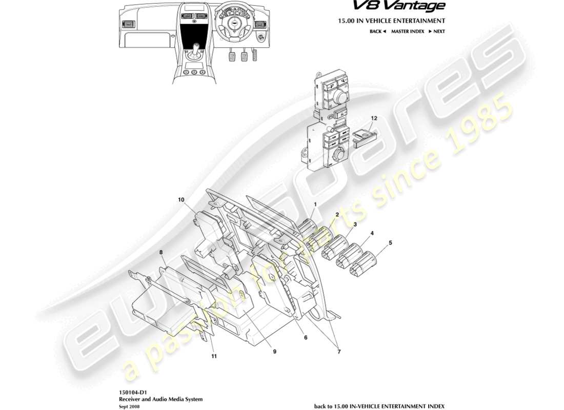 aston martin v8 vantage (2010) media controls part diagram