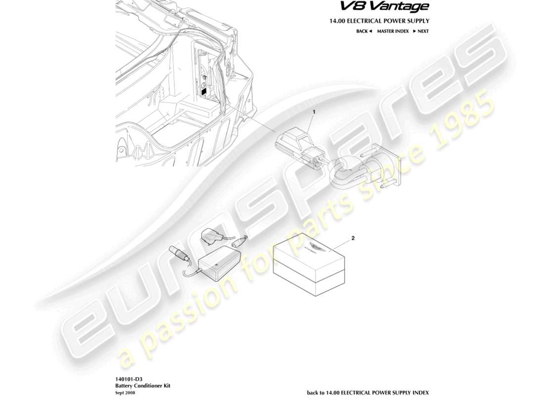 aston martin v8 vantage (2010) battery conditioner kit part diagram