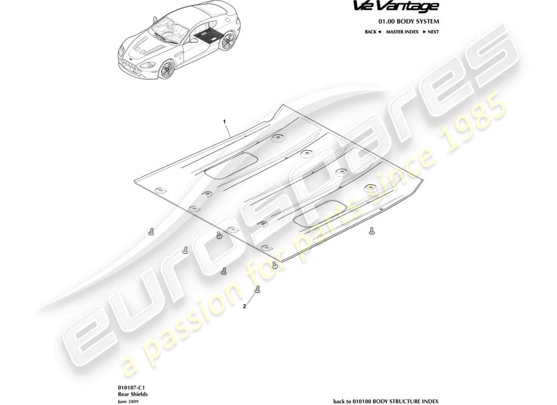 aston martin v12 vantage (2011) rear underbody shields part diagram