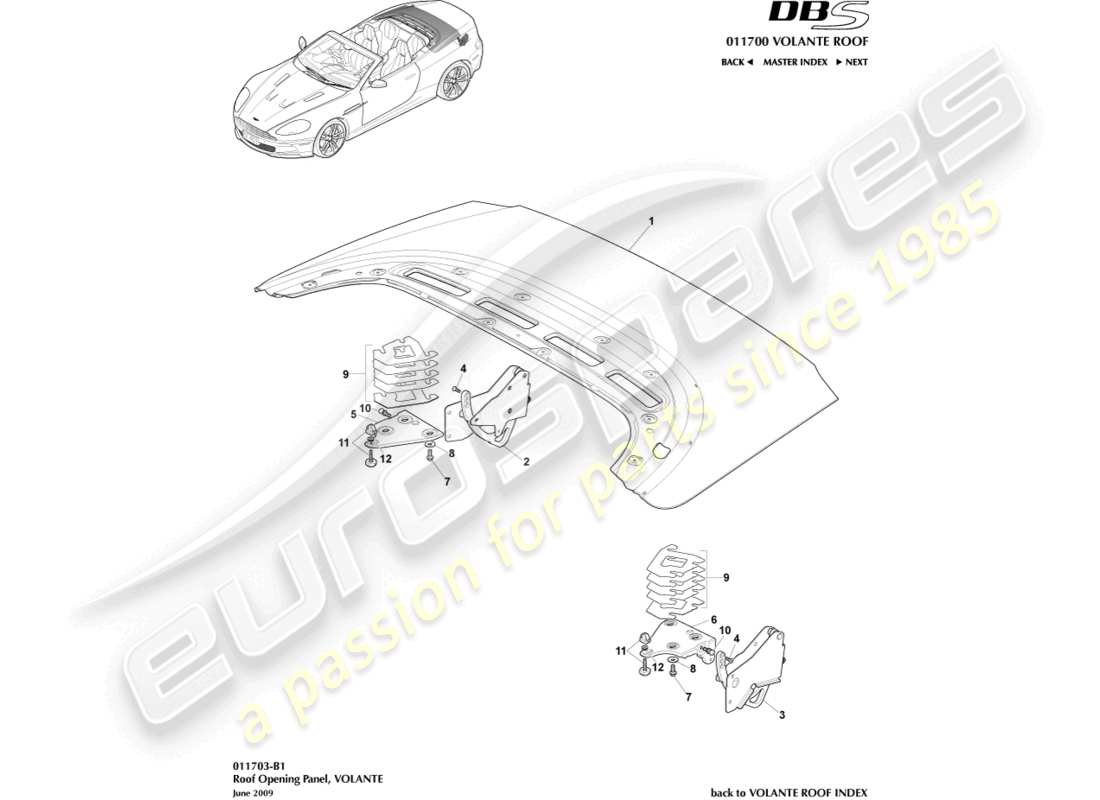 aston martin dbs (2011) roof opening panel part diagram