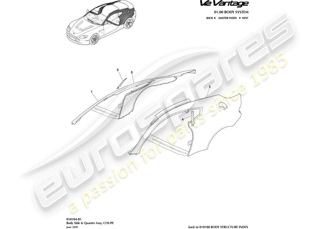aston martin v12 vantage (2013) panel body side, coupe part diagram