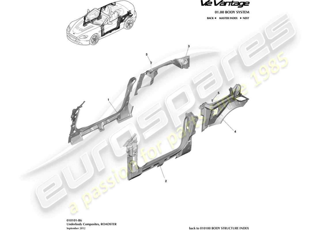 aston martin v12 vantage (2011) underbody composites, roadster part diagram