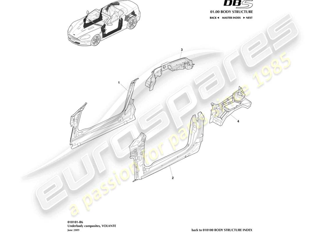 aston martin dbs (2007) underbody composites, volante part diagram