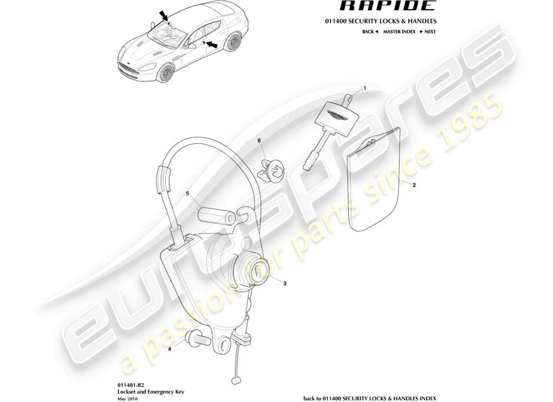 aston martin rapide (2017) lock set and keys part diagram