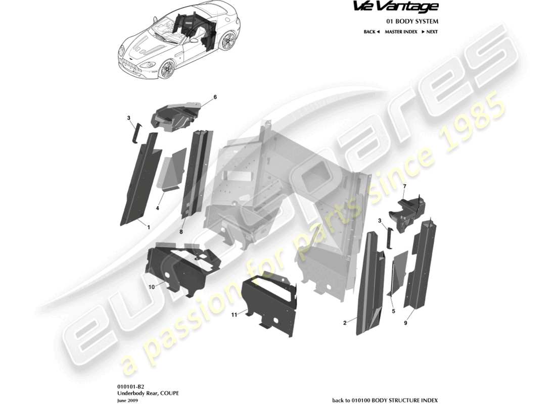 aston martin v12 vantage (2011) underbody rear, coupe part diagram