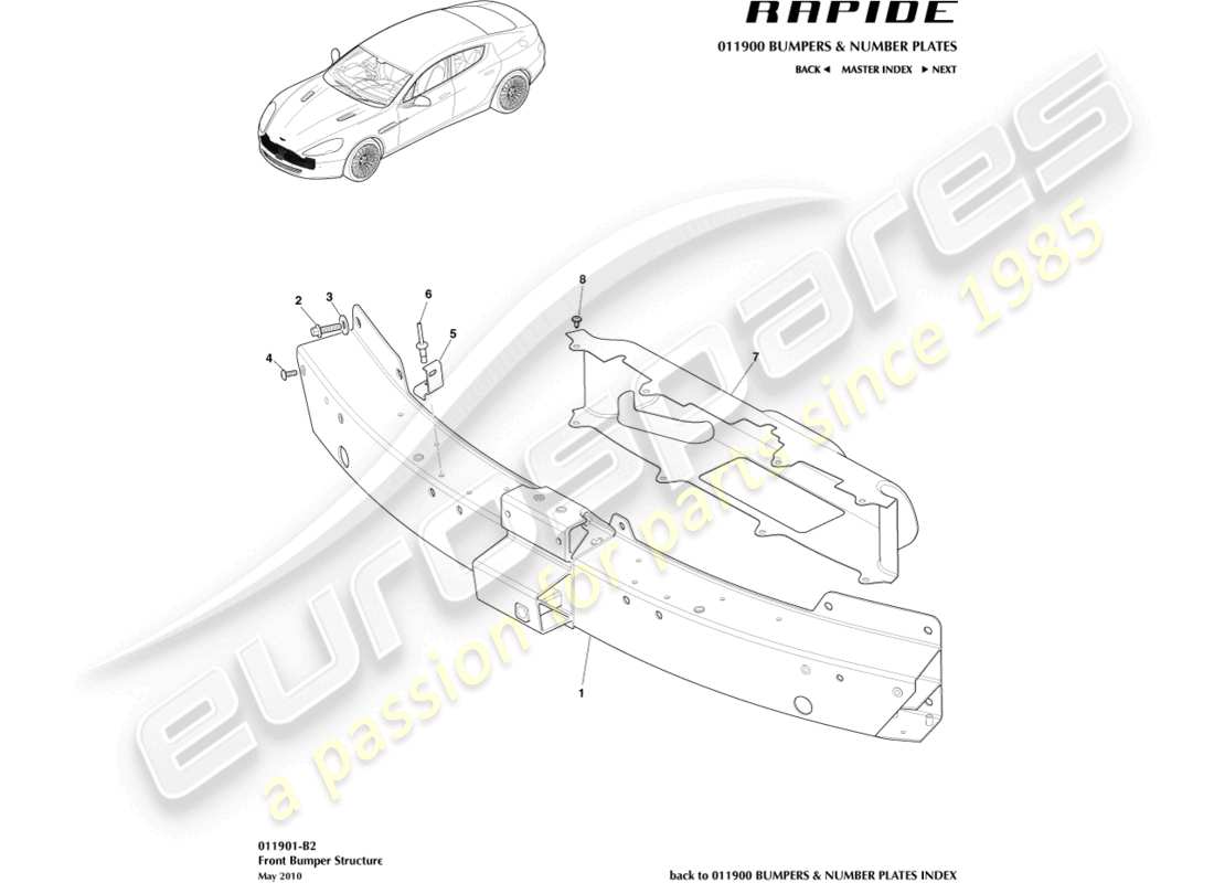 aston martin rapide (2017) front bumper structure part diagram