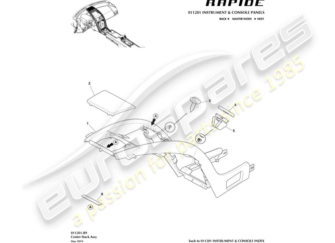 aston martin rapide (2017) centre stack moulding part diagram