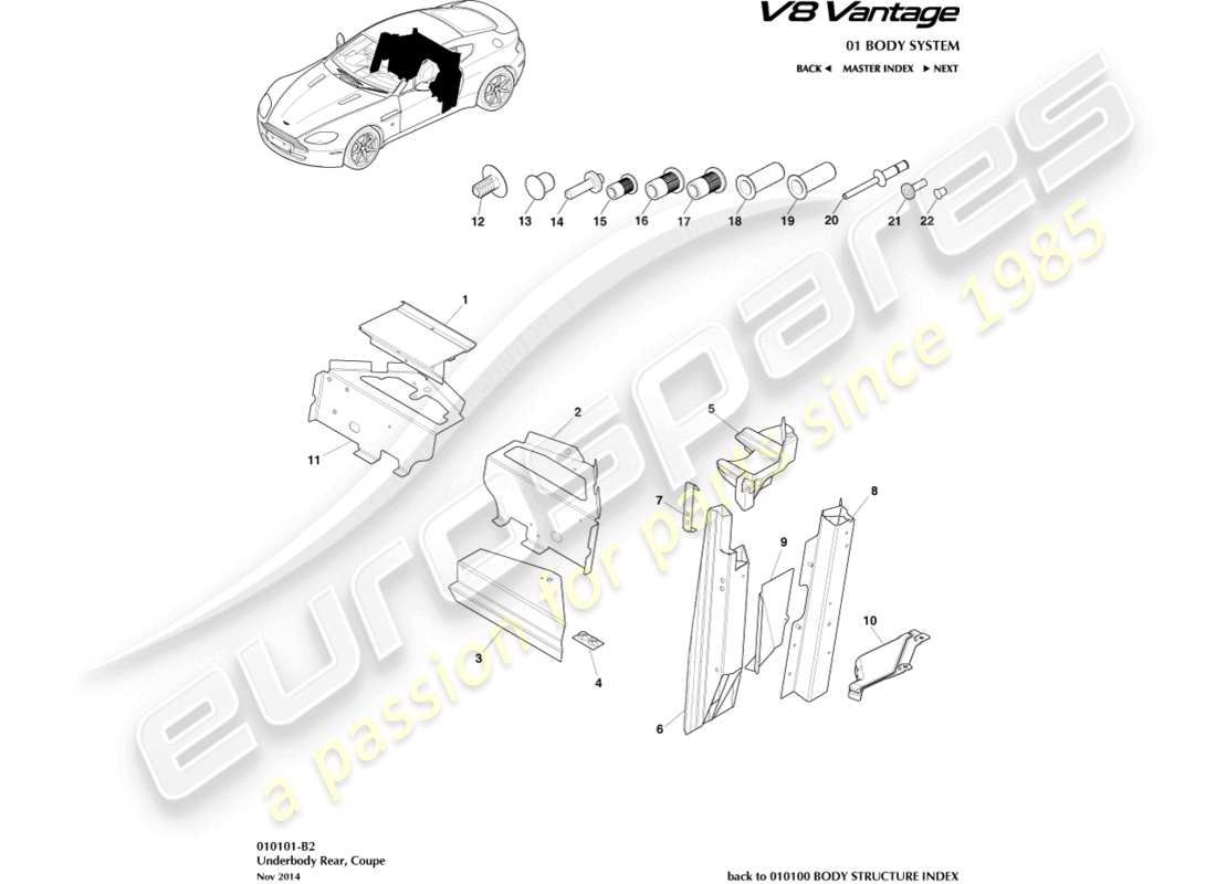 aston martin v8 vantage (2006) underbody rear, coupe parts diagram