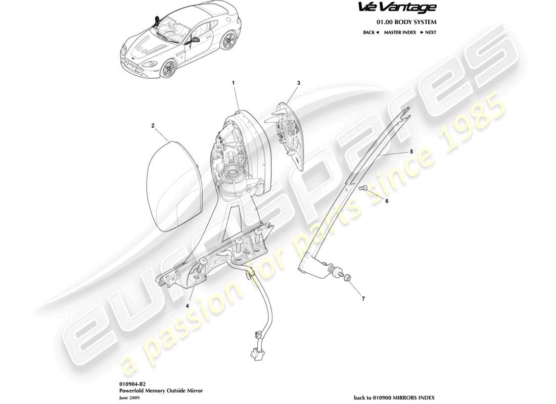 aston martin v12 vantage (2013) powerfold & memory mirrors part diagram