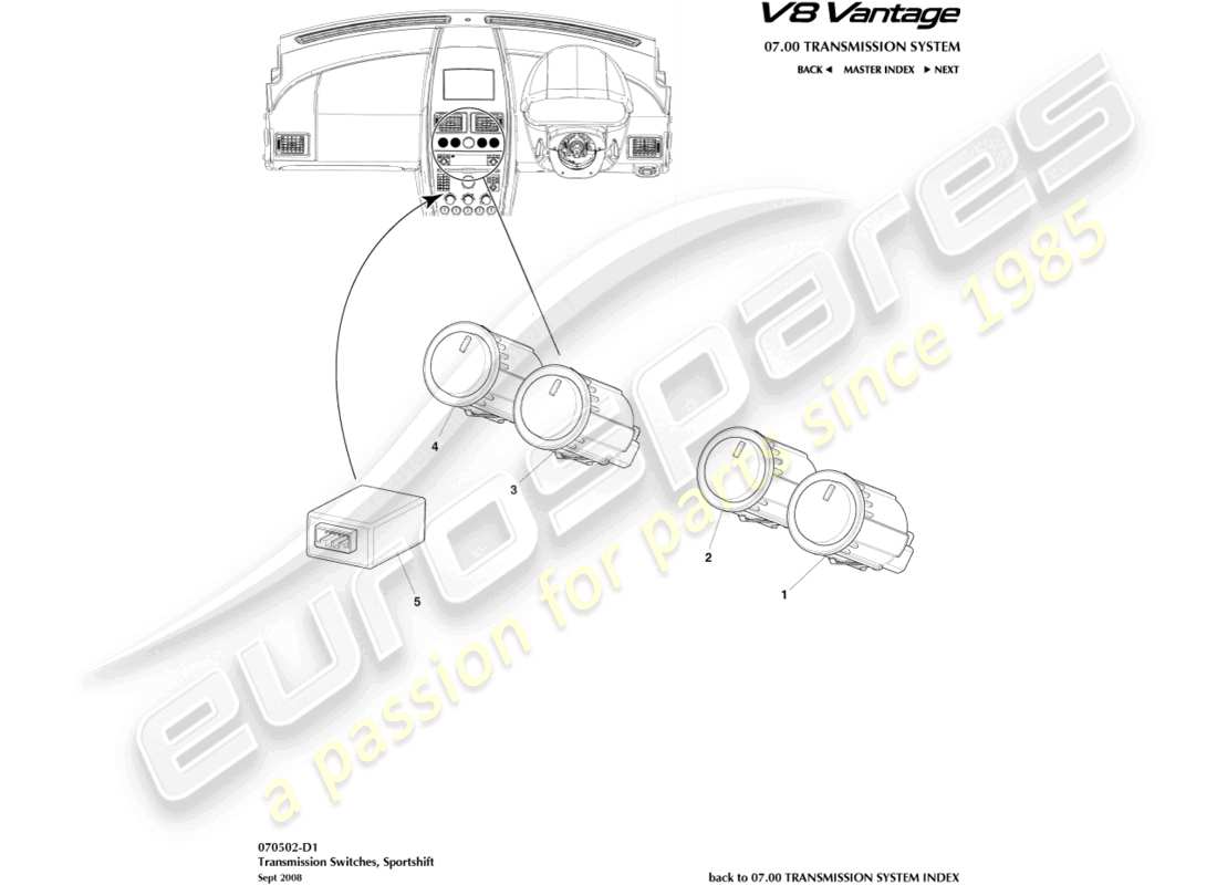 aston martin v8 vantage (2017) transmission switches part diagram
