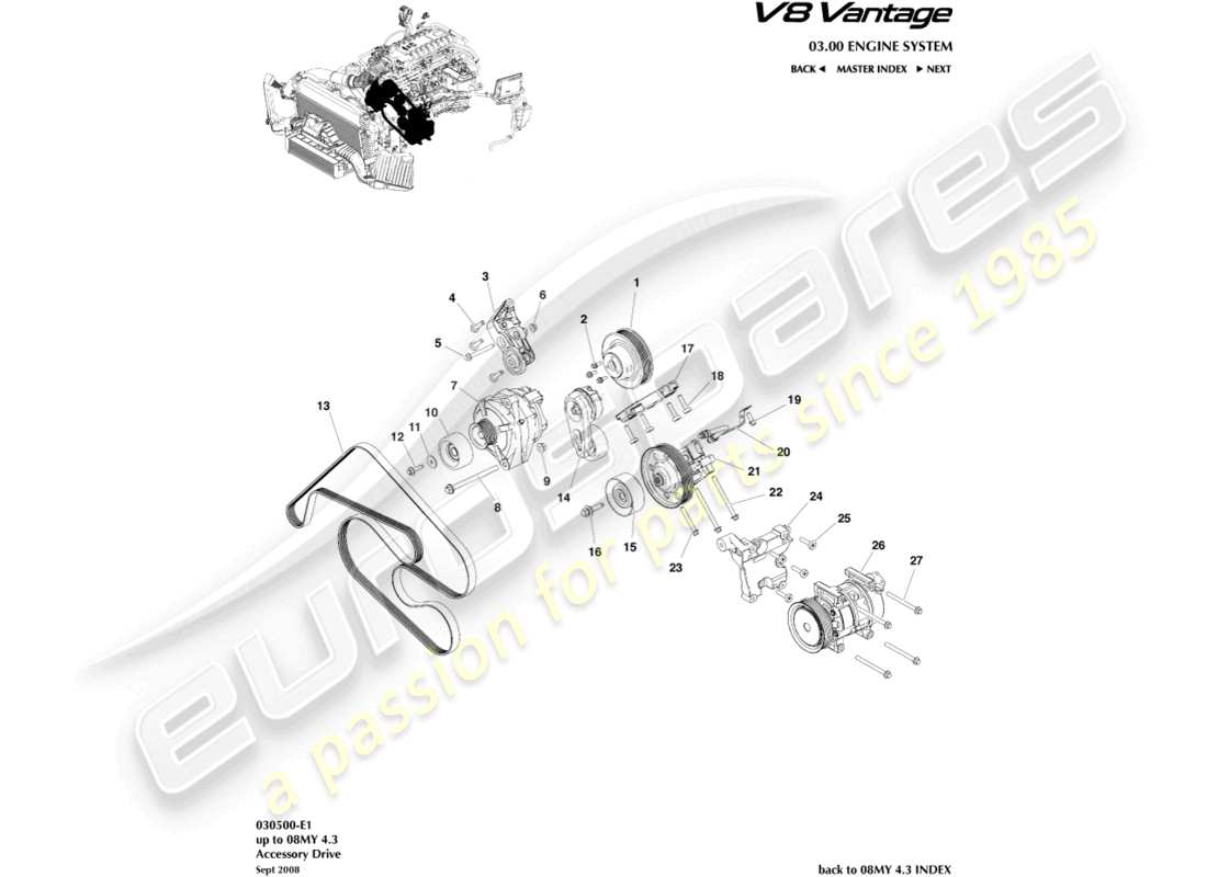 a part diagram from the Aston Martin V8 Vantage (2012) parts catalogue