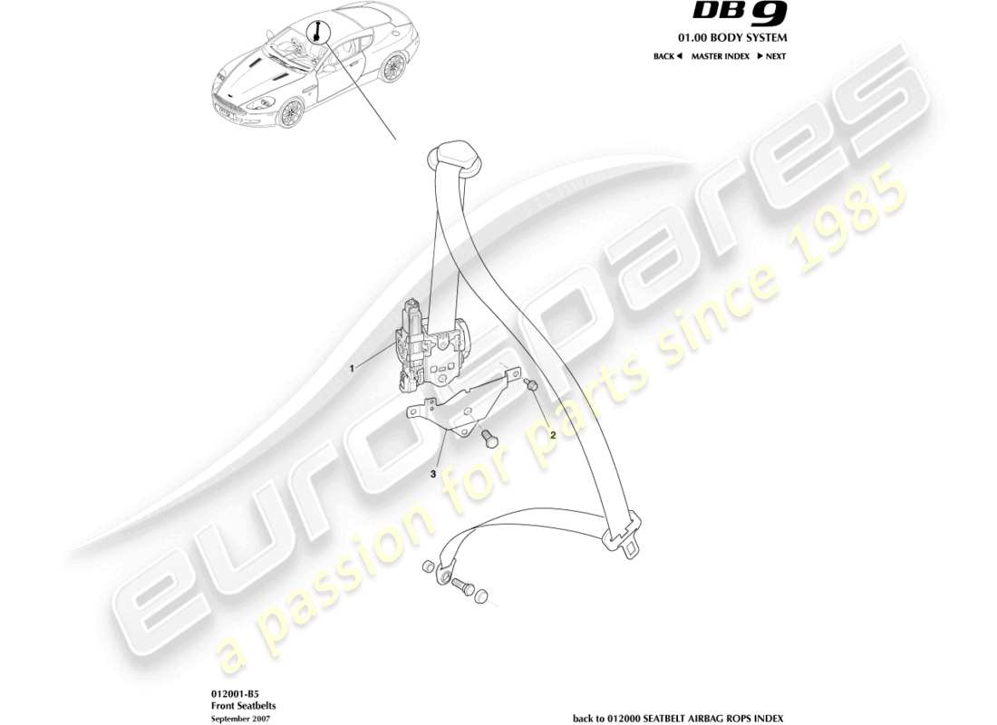 a part diagram from the Aston Martin DB9 (2008) parts catalogue