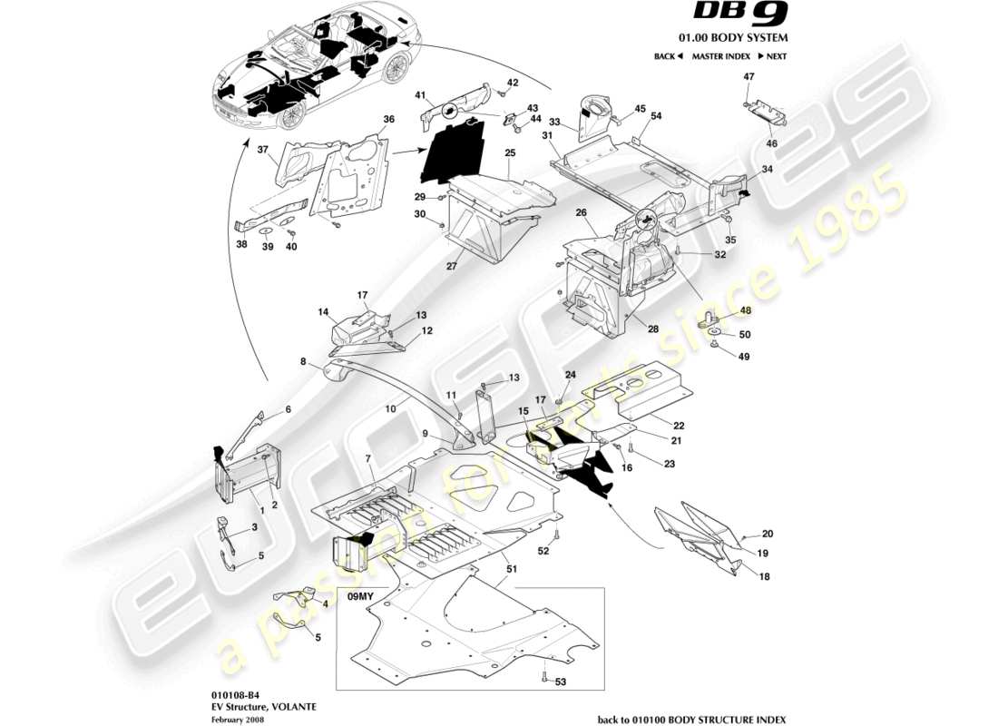 a part diagram from the aston martin db9 parts catalogue