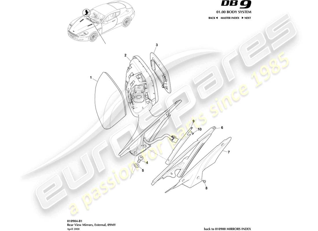 a part diagram from the Aston Martin DB9 (2004) parts catalogue