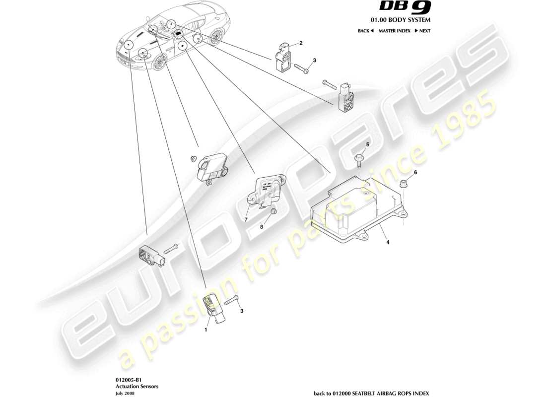 a part diagram from the Aston Martin DB9 (2011) parts catalogue