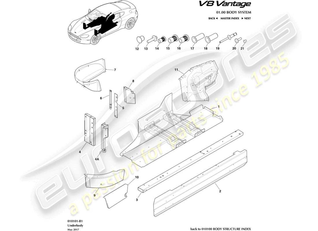 aston martin v8 vantage (2011) underbody part diagram