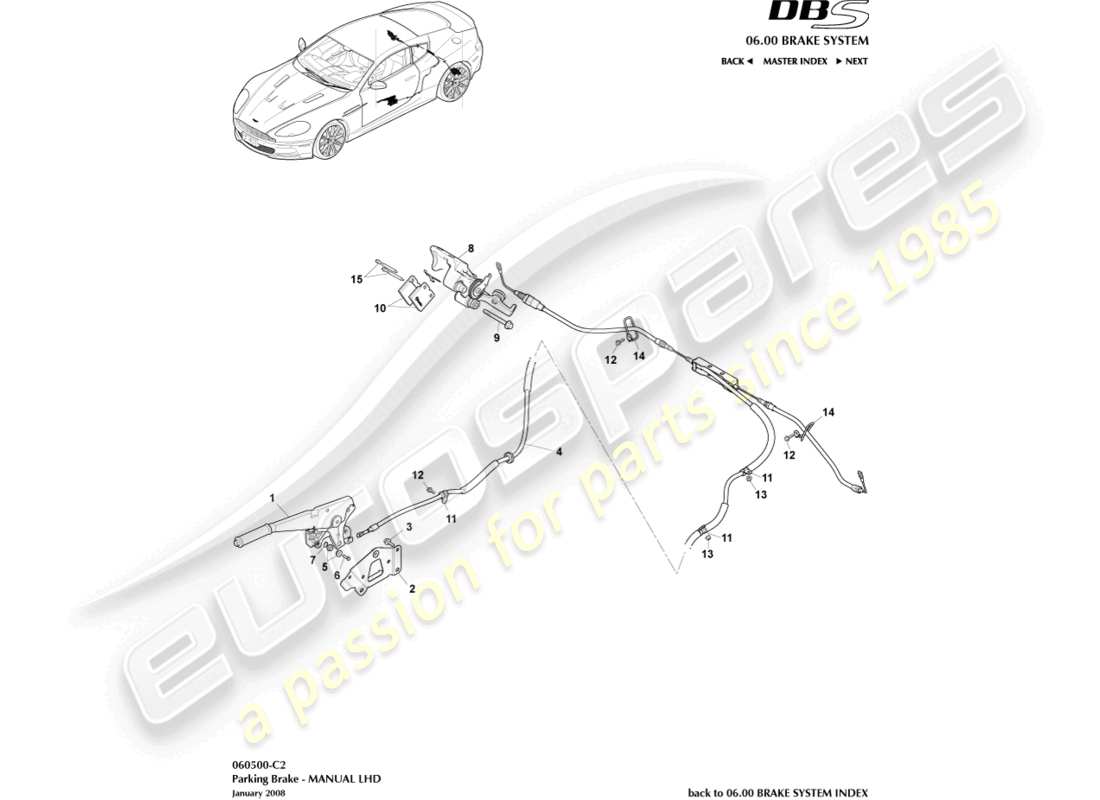 aston martin dbs (2011) parking brake, lhd part diagram