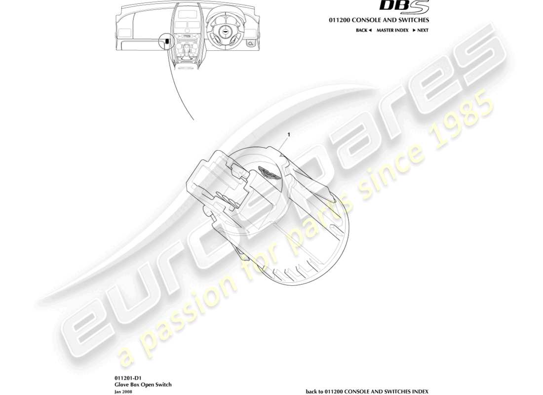 aston martin dbs (2007) glove box switch part diagram