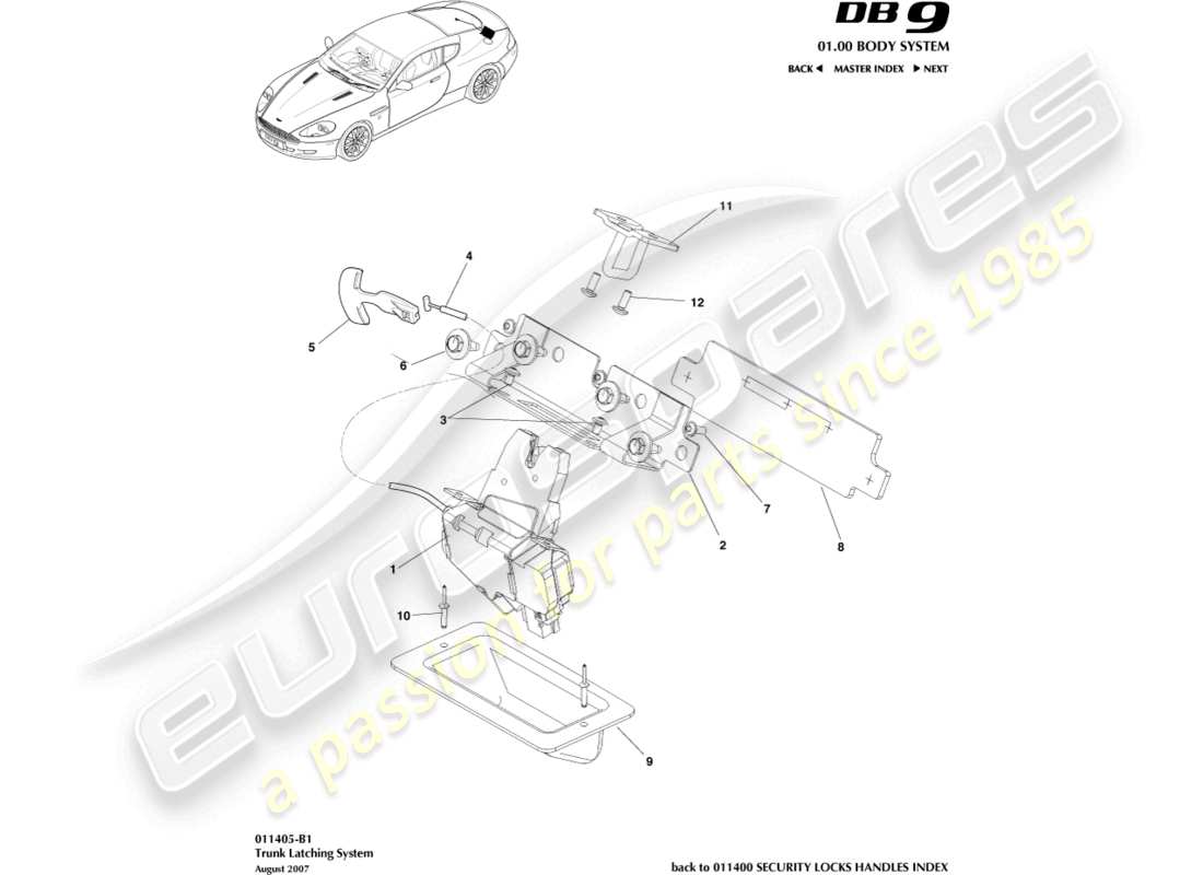 a part diagram from the Aston Martin DB9 (2005) parts catalogue