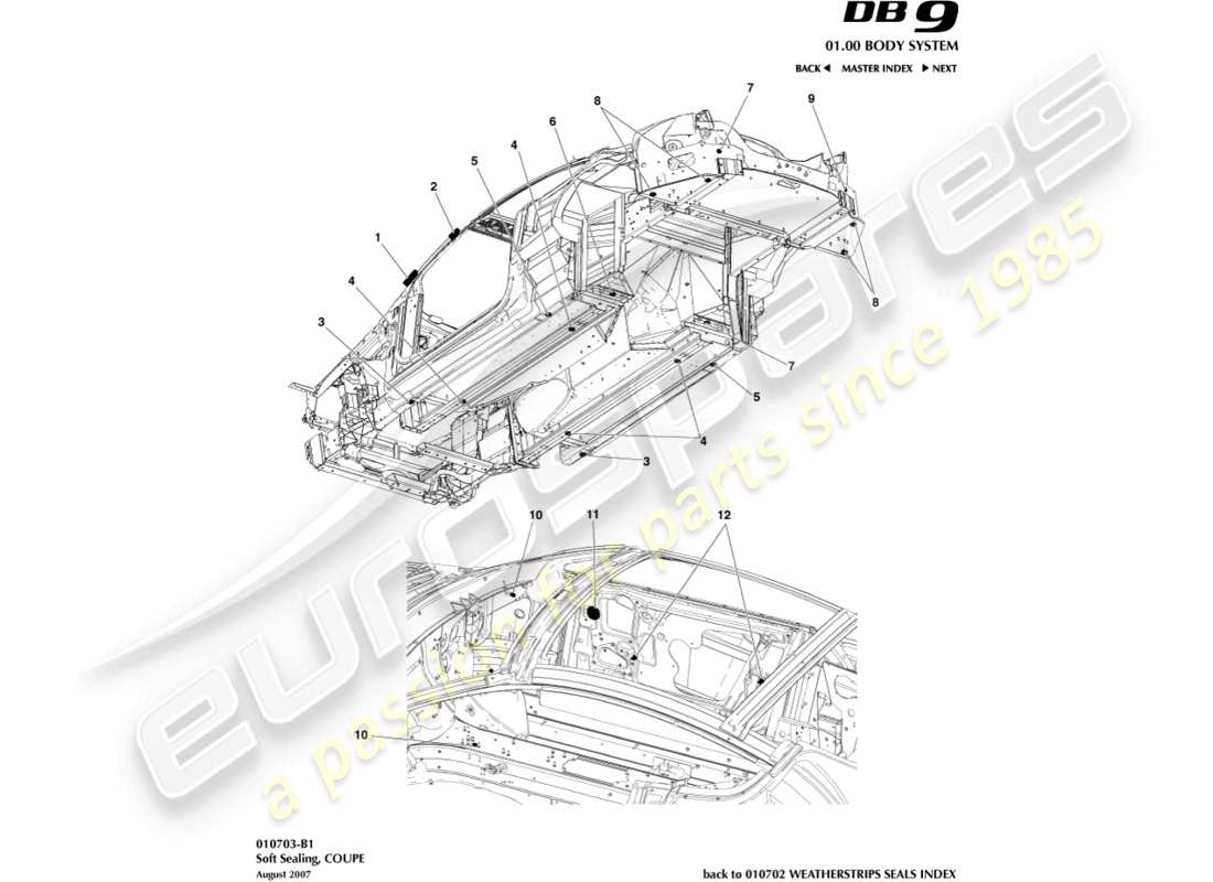 a part diagram from the Aston Martin DB9 (2011) parts catalogue