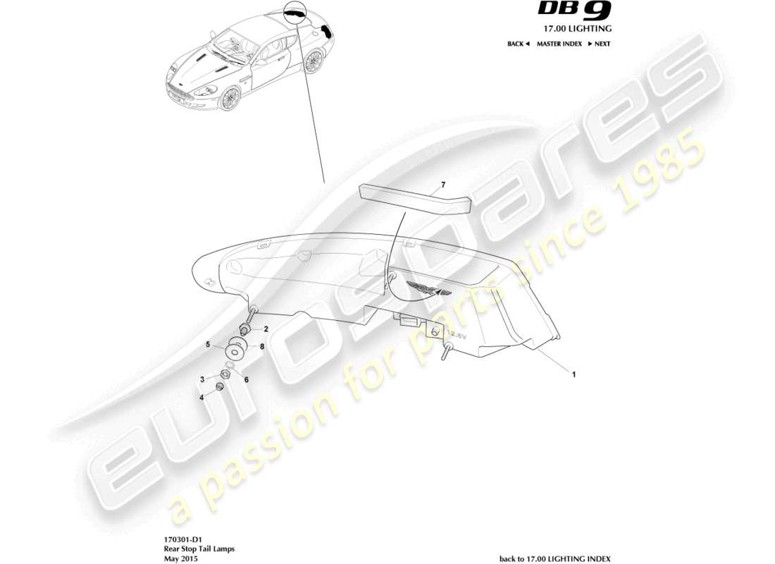 a part diagram from the Aston Martin DB9 (2011) parts catalogue