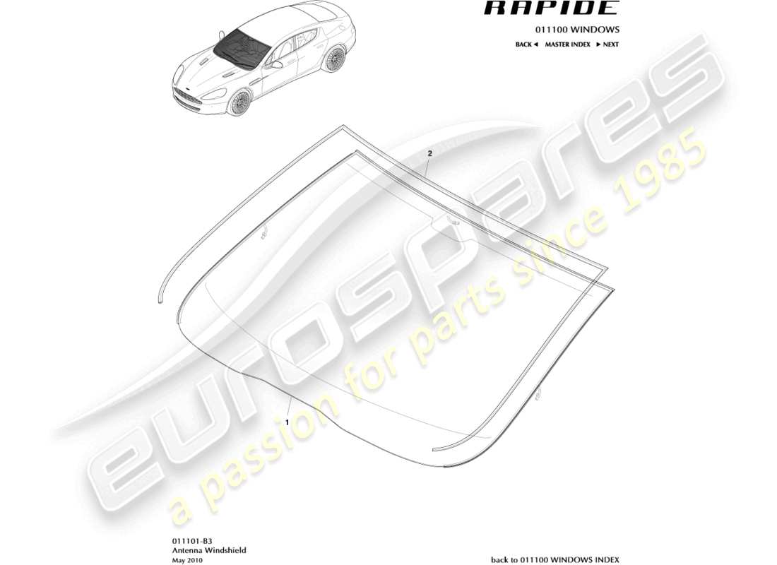 aston martin rapide (2019) windshield part diagram