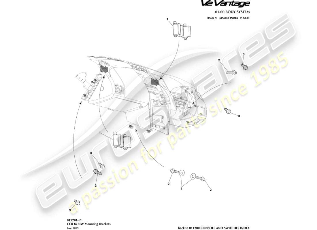 aston martin v12 vantage (2010) ccb to biw brackets part diagram