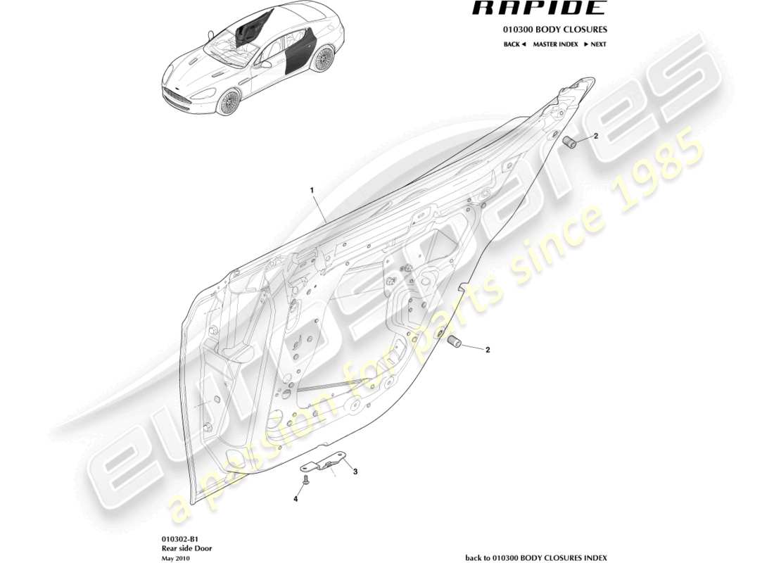 aston martin rapide (2017) rear door assembly part diagram
