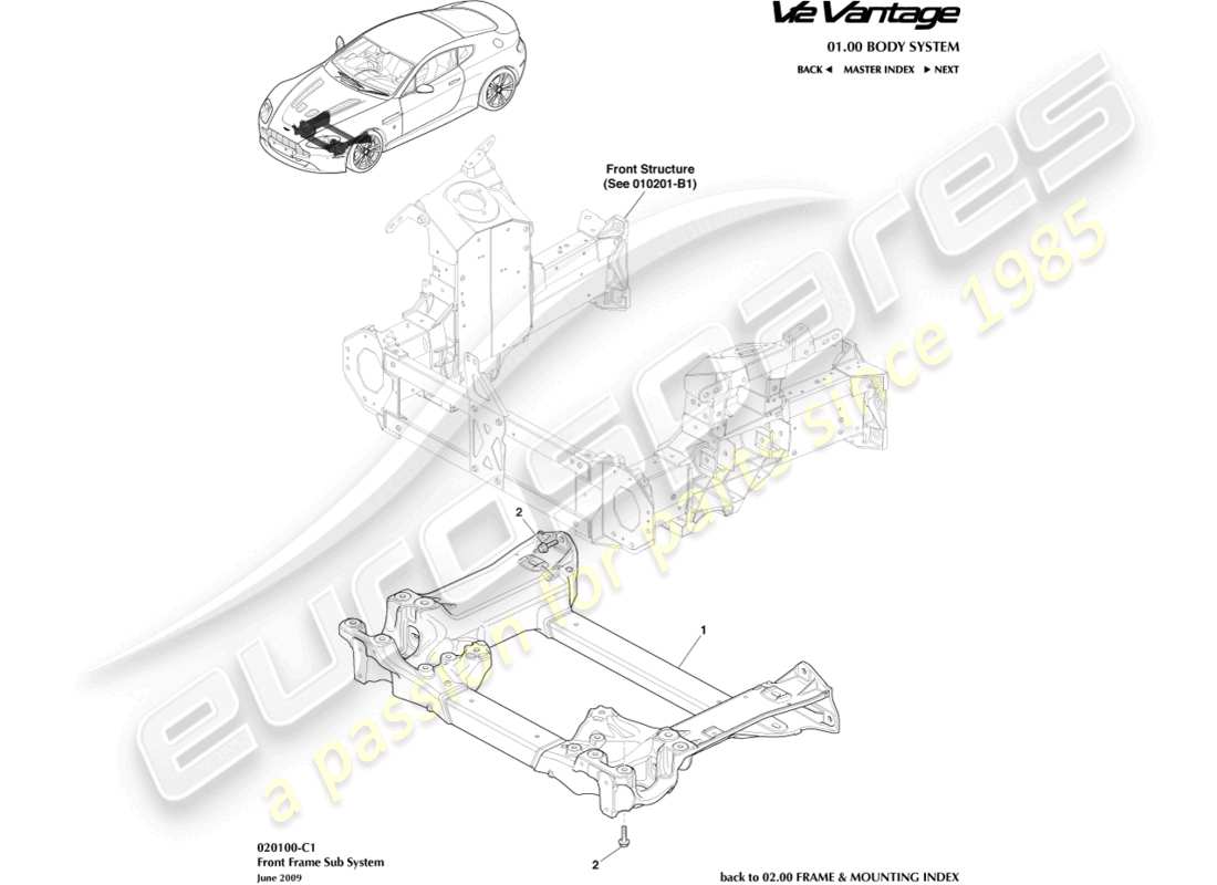 aston martin v12 vantage (2010) front subframe part diagram