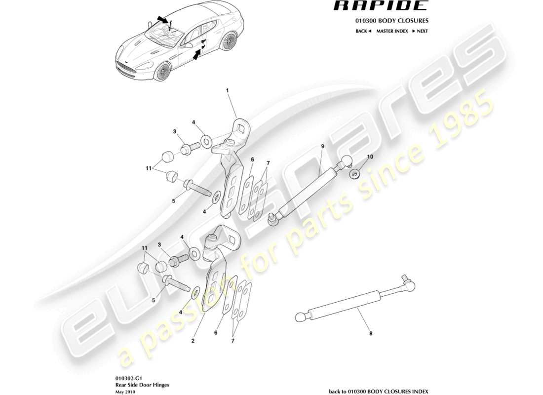 aston martin rapide (2017) rear door hinge assembly part diagram
