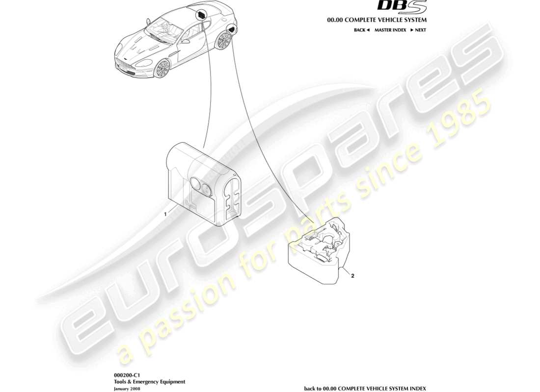 aston martin dbs (2007) emergency equipment part diagram