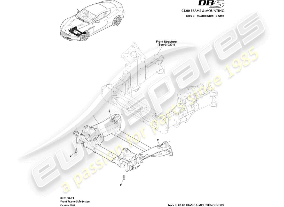 aston martin dbs (2007) front subframe part diagram
