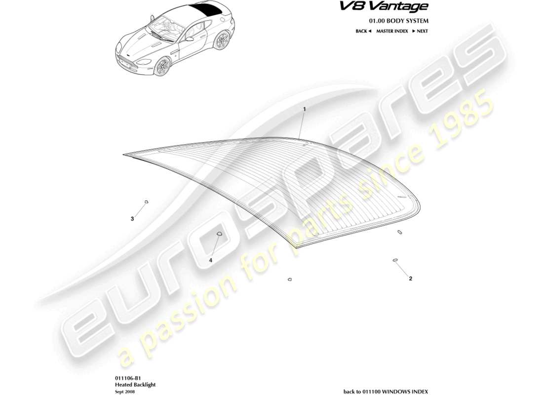 aston martin v8 vantage (2014) rear windscreen part diagram