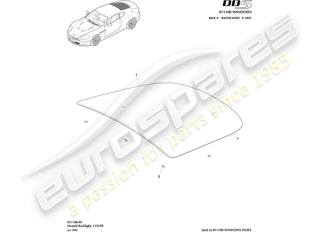 aston martin dbs (2007) rear windscreen part diagram