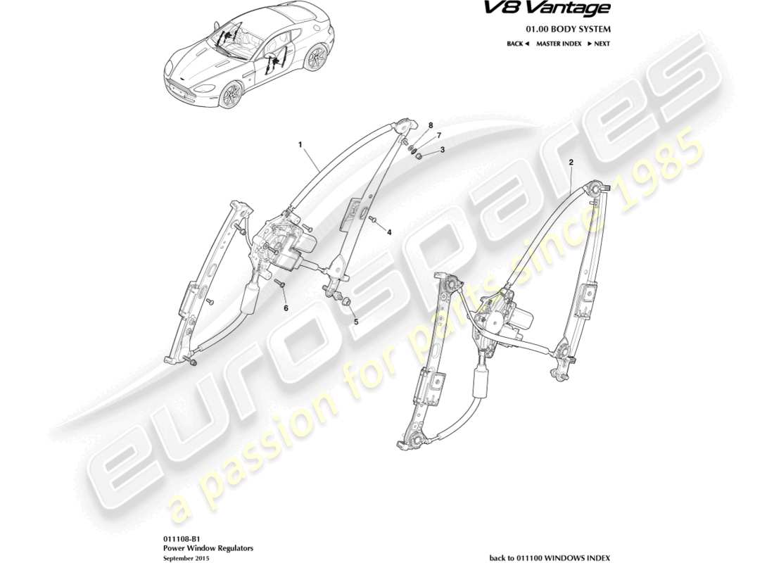 aston martin v8 vantage (2014) door window regulators part diagram