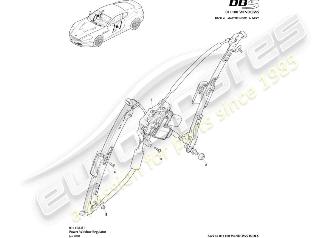 aston martin dbs (2007) door window regulators part diagram