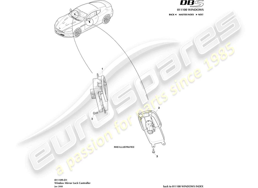 aston martin dbs (2007) window/mirror lock controller part diagram