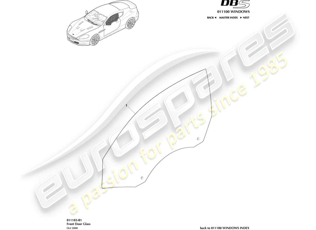 aston martin dbs (2007) door glass part diagram