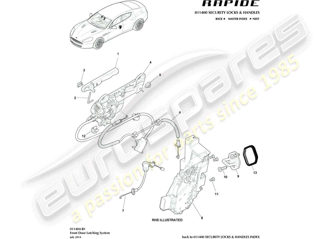 aston martin rapide (2013) front door latch part diagram